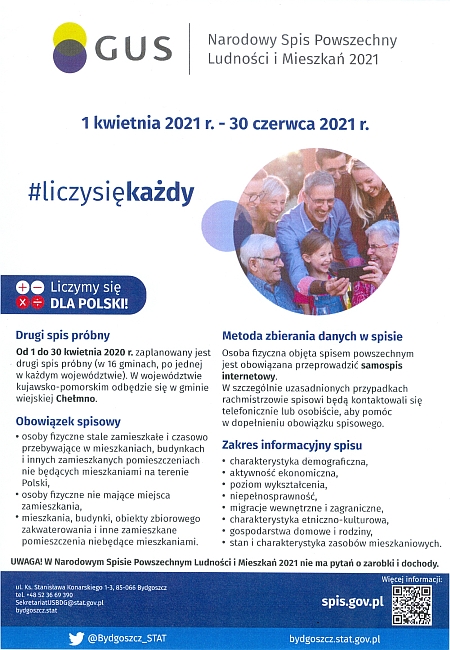 Informacja o Narodowym Spisie Powszechnym Ludności i Mieszkań w 2021 roku.